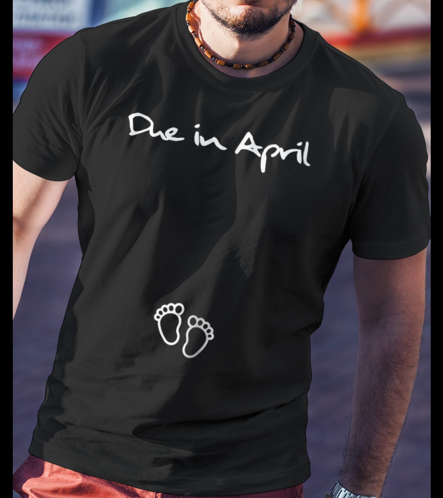 Due In April Pregnant Reveal Expectant Footprints T-Shirt