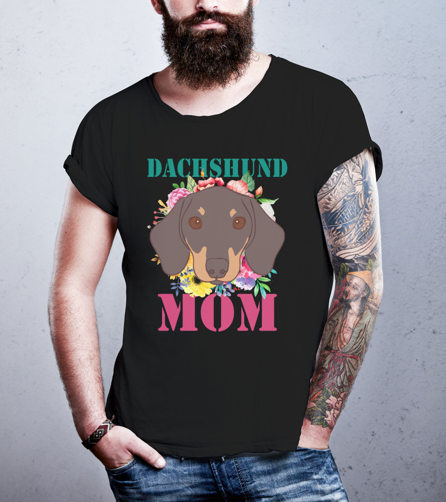 Floral Dachshund Mom Puppy Lover With Colorful Flower T-Shirt