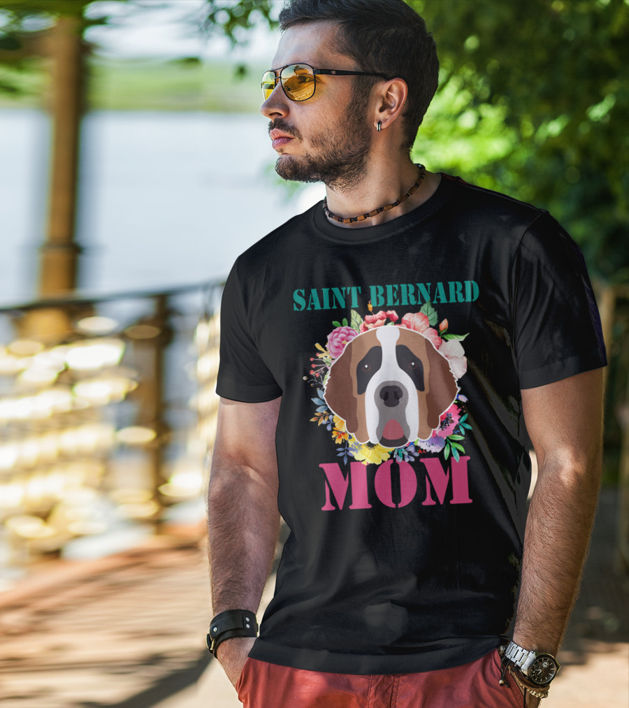 Saint Bernard Mom Floral Puppy Pet Lover T-Shirt