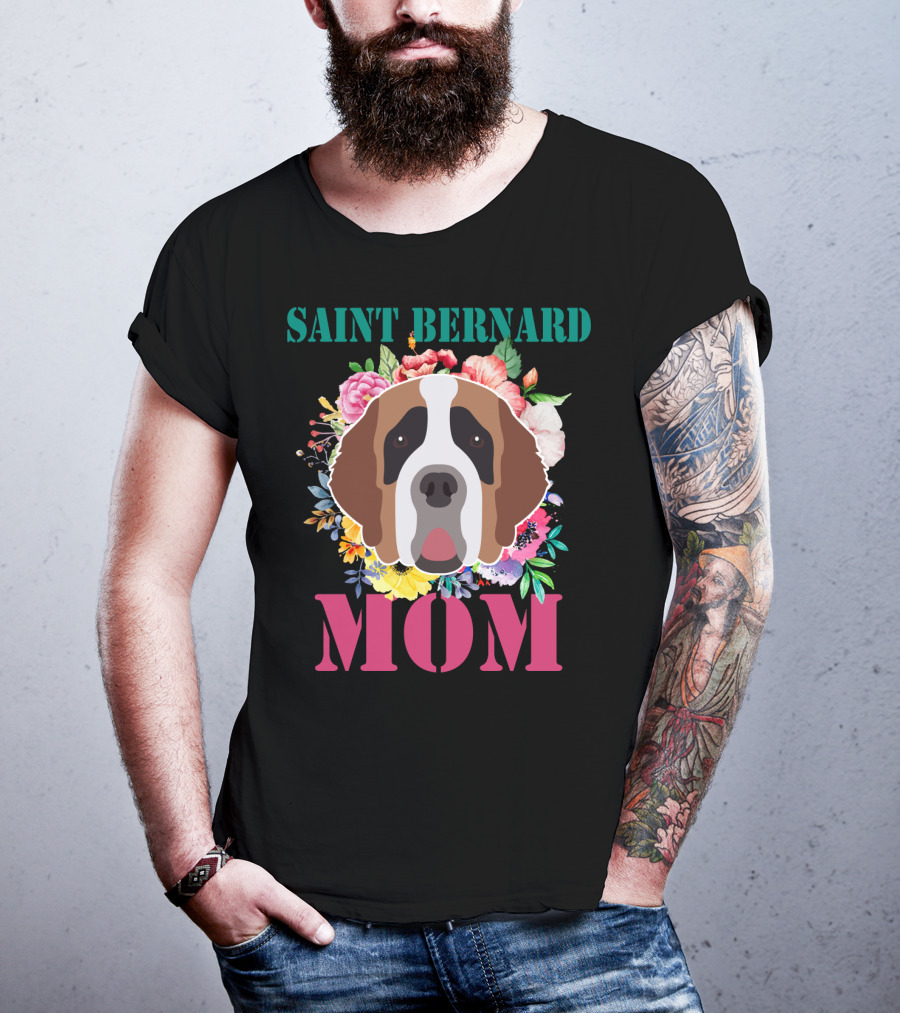 Saint Bernard Mom Floral Puppy Pet Lover T-Shirt