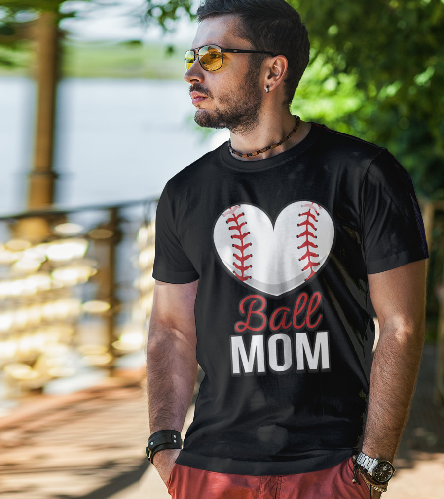 Ball Mom Heart Baseball Softball Mom T-Shirt