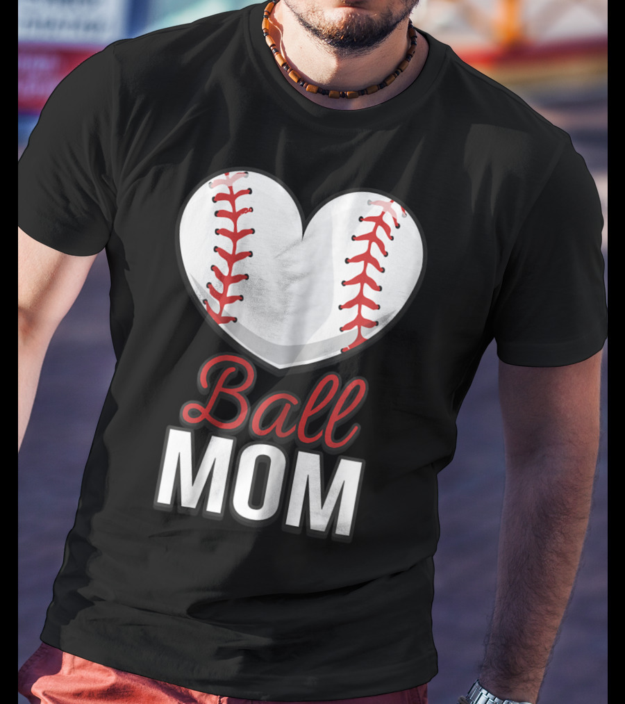 Ball Mom Heart Baseball Softball Mom T-Shirt