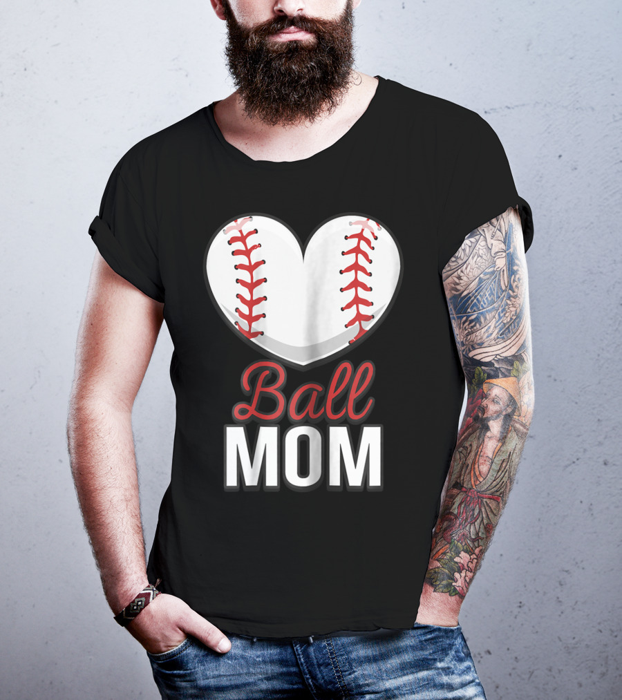 Ball Mom Heart Baseball Softball Mom T-Shirt