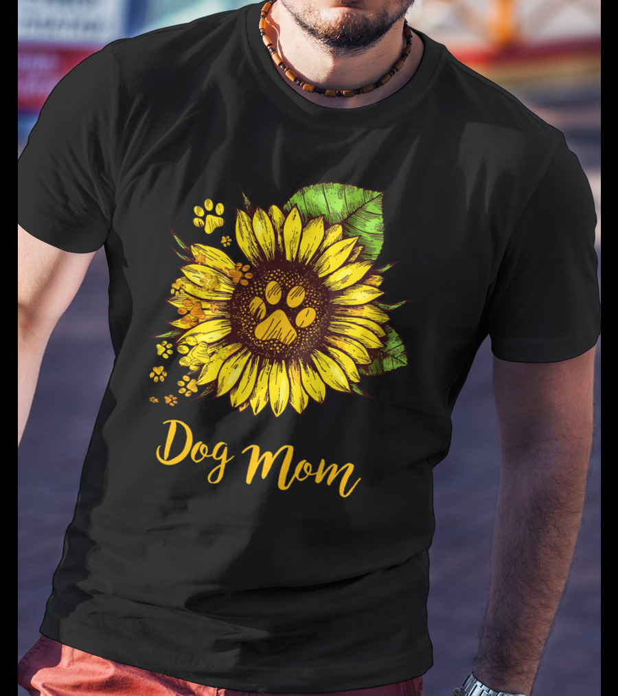 Dog Mom Sunflower With Dog Paw Prints T-Shirt