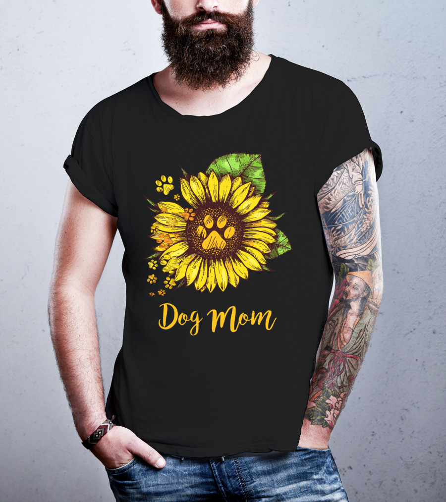 Dog Mom Sunflower With Dog Paw Prints T-Shirt