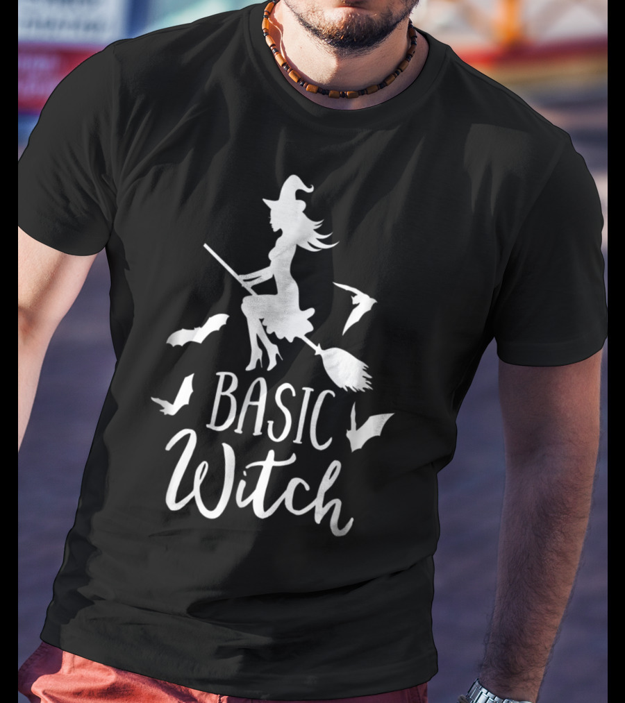 Basic Witch Halloween Wife Mom Teacher Bat Broom Battling Witch T-Shirt