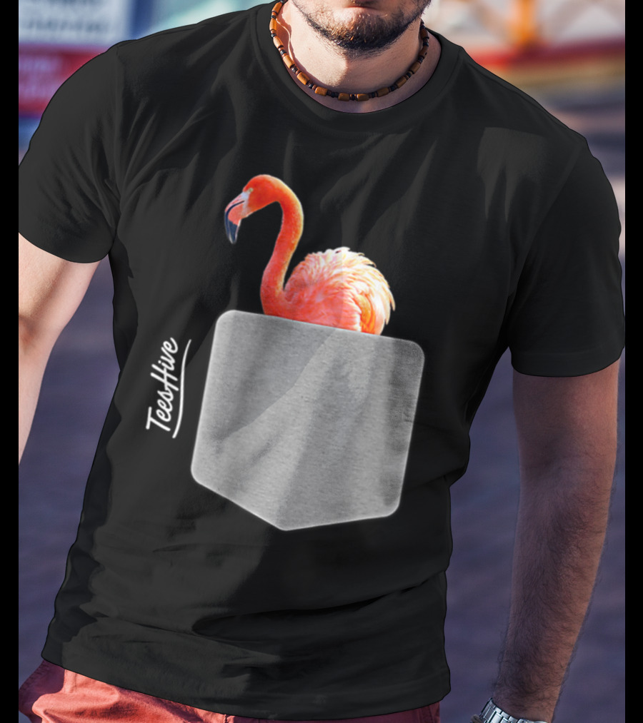 TeesHive Funny Flamingo Pocket Flamingo Mom Cute Flamingo Lover T-Shirt