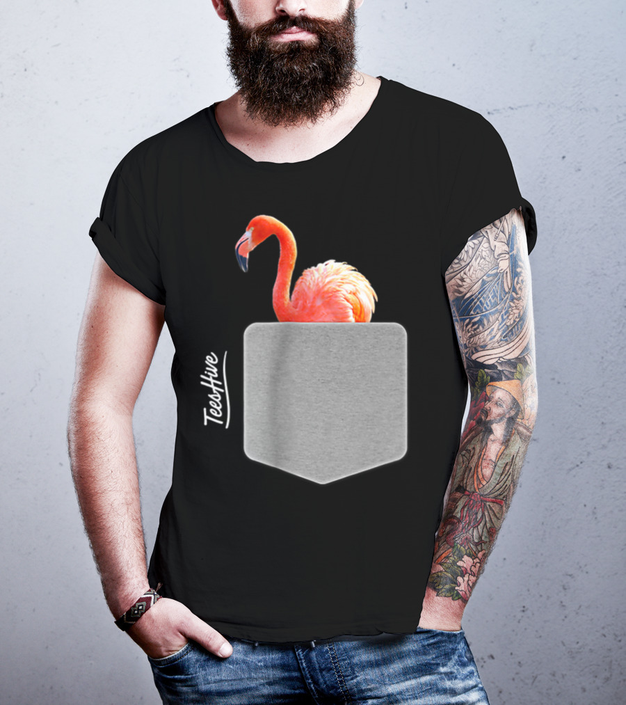 TeesHive Funny Flamingo Pocket Flamingo Mom Cute Flamingo Lover T-Shirt
