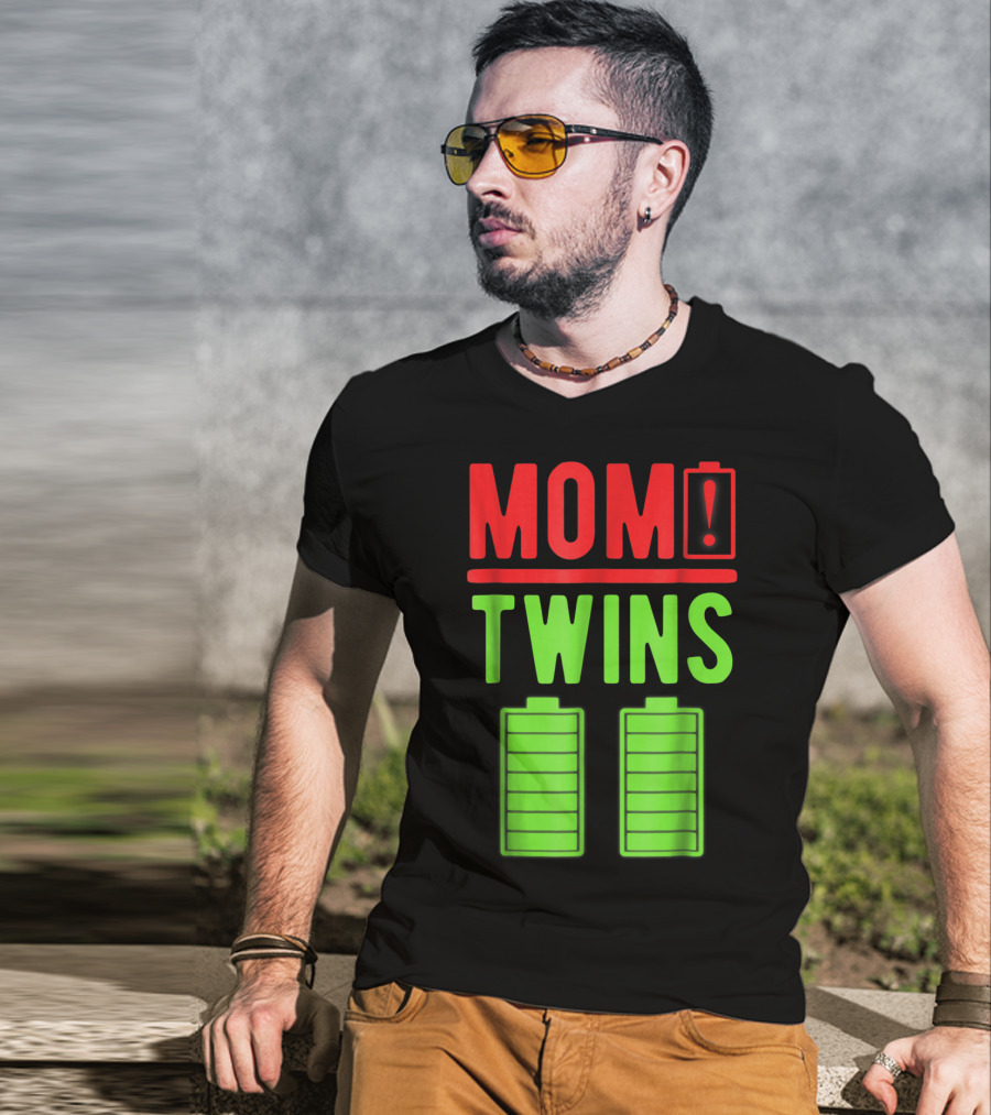 Mom Twins Battery Life Depleted Funny Twins Mom T-Shirt