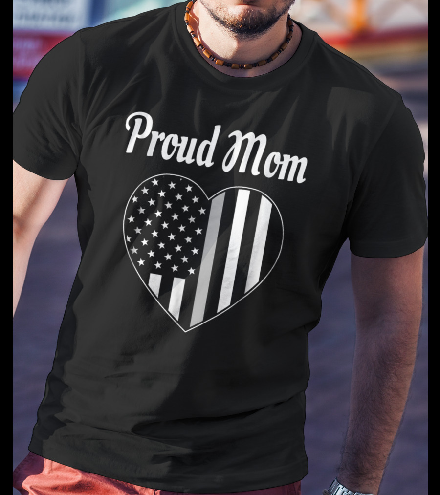 Proud Corrections Officer Mom Thin Gray Line Heart Flag T-Shirt