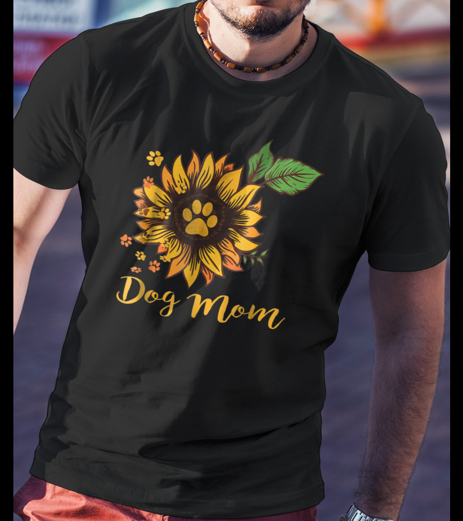 Dog Mom Sunflower Paw Print Cute Dog Mom T-Shirt