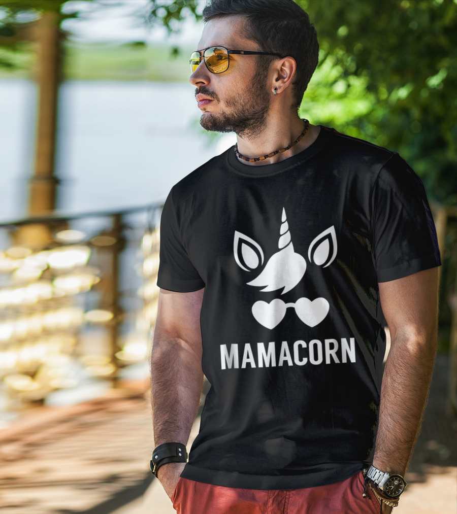 Funny Mamacorn Unicorn Heart Sunglasses T-Shirt