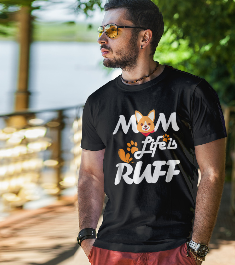 MOM Life Is Ruff Dog Paw Print Funny Animal Mom T-Shirt