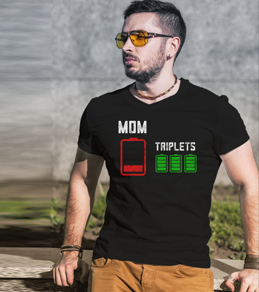 Mom Battery Depleted Triplets Full Charged T-Shirt