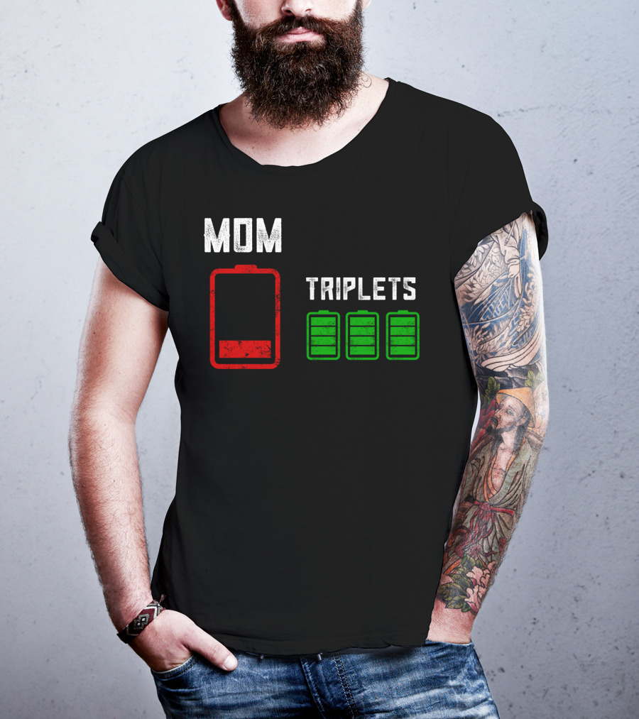 Mom Battery Depleted Triplets Full Charged T-Shirt
