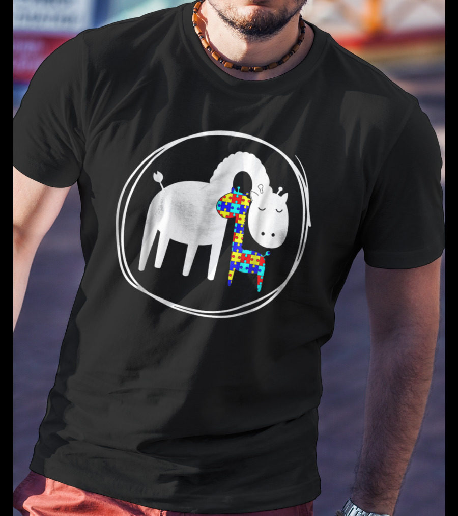 Giraffe Autism Puzzle Piece Giraffe Lover Autism Awareness T-Shirt