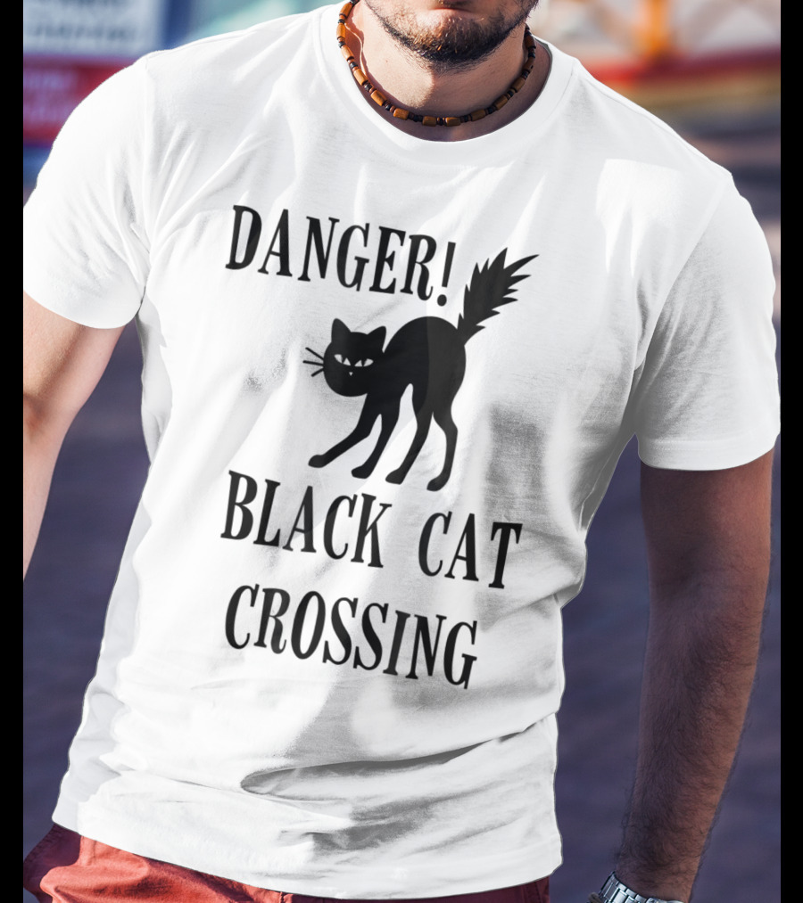 Danger Black Cat Crossing Halloween Teacher Mom Wife3 T-Shirt