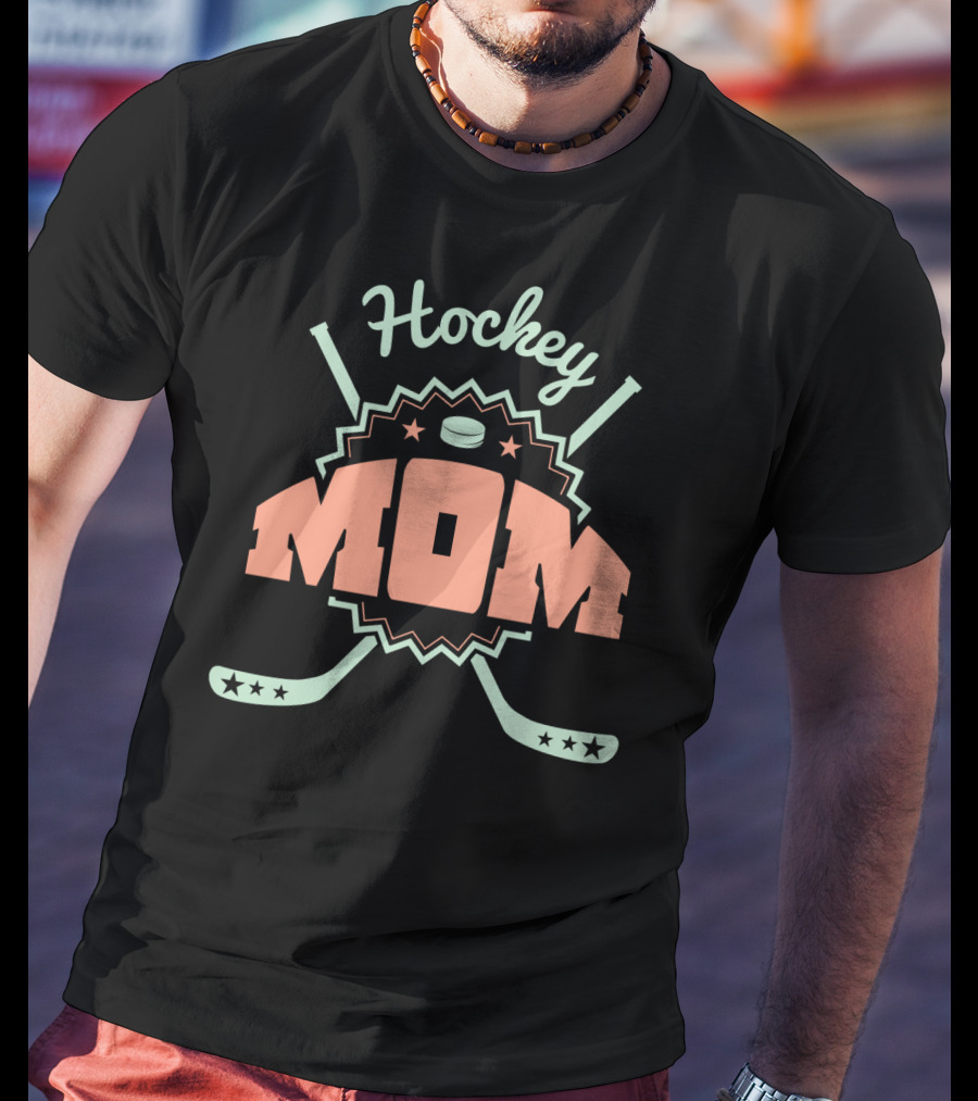 Hockey Mom Mother Parent Ice Skates Stars Puck T-Shirt
