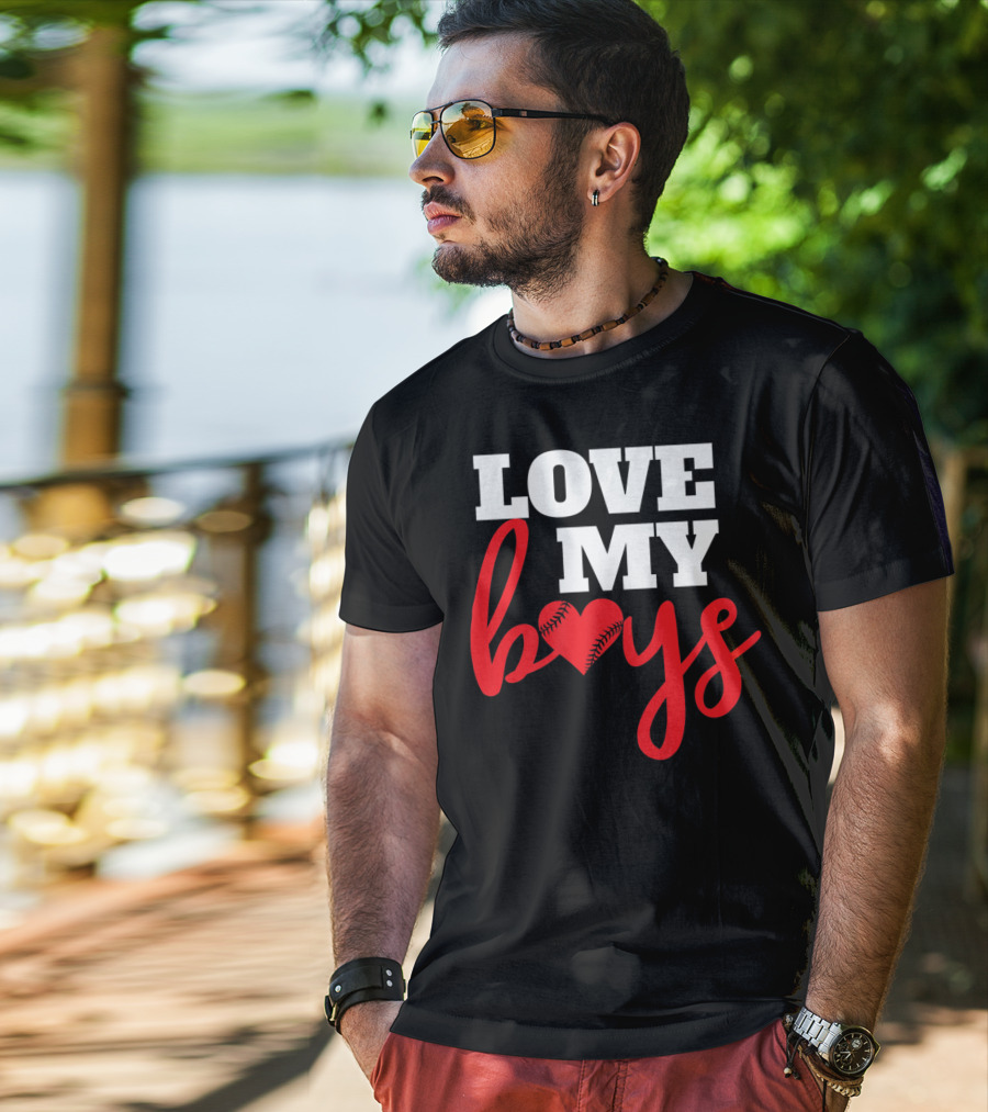 LOVE MY BOYS Baseball Heart T-Shirt