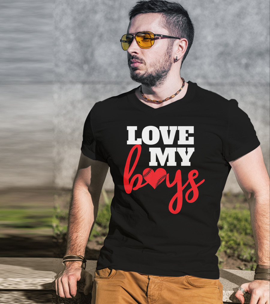 LOVE MY BOYS Baseball Heart T-Shirt