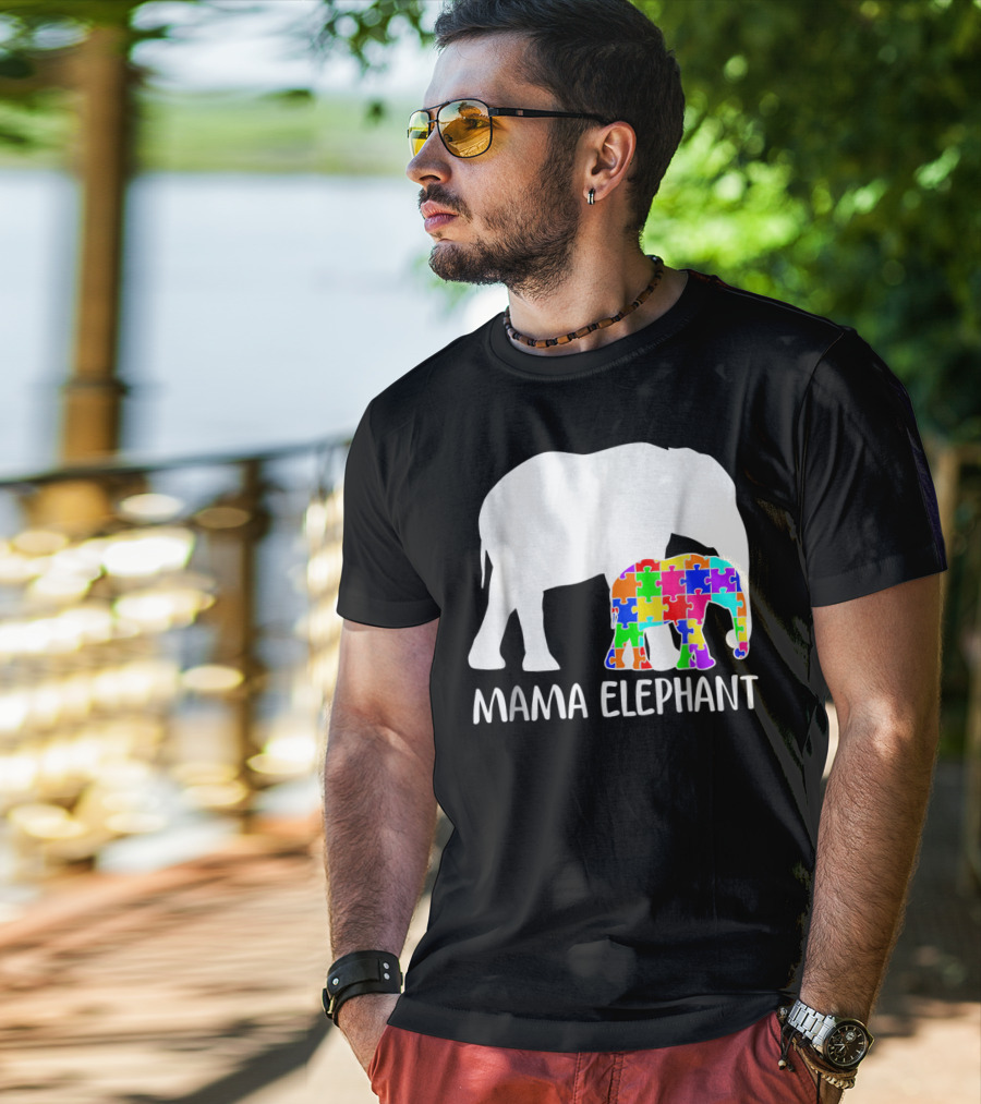 Mama Elephant Autism Awareness Puzzle Elephant Mother T-Shirt