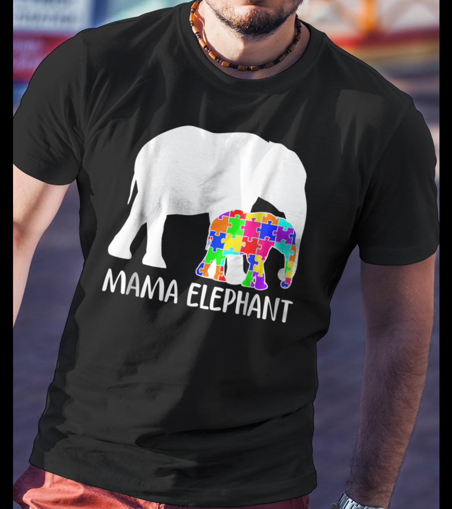 Mama Elephant Autism Awareness Puzzle Elephant Mother T-Shirt