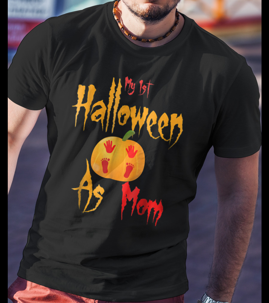 My 1st Halloween As Mom Pumpkin With Baby Footprints And Handprints T-Shirt