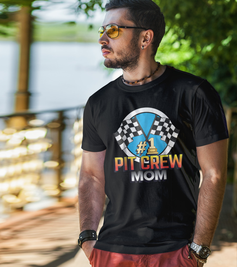 1 Pit Crew Mom Racing Flag T-Shirt