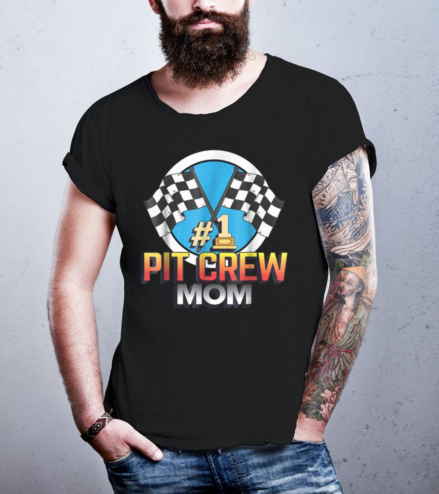 1 Pit Crew Mom Racing Flag T-Shirt