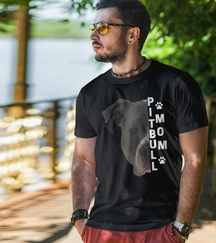 Pitbull Mom Pit Bull Lover Dog Momma Bully Breed Paw Prints T-Shirt