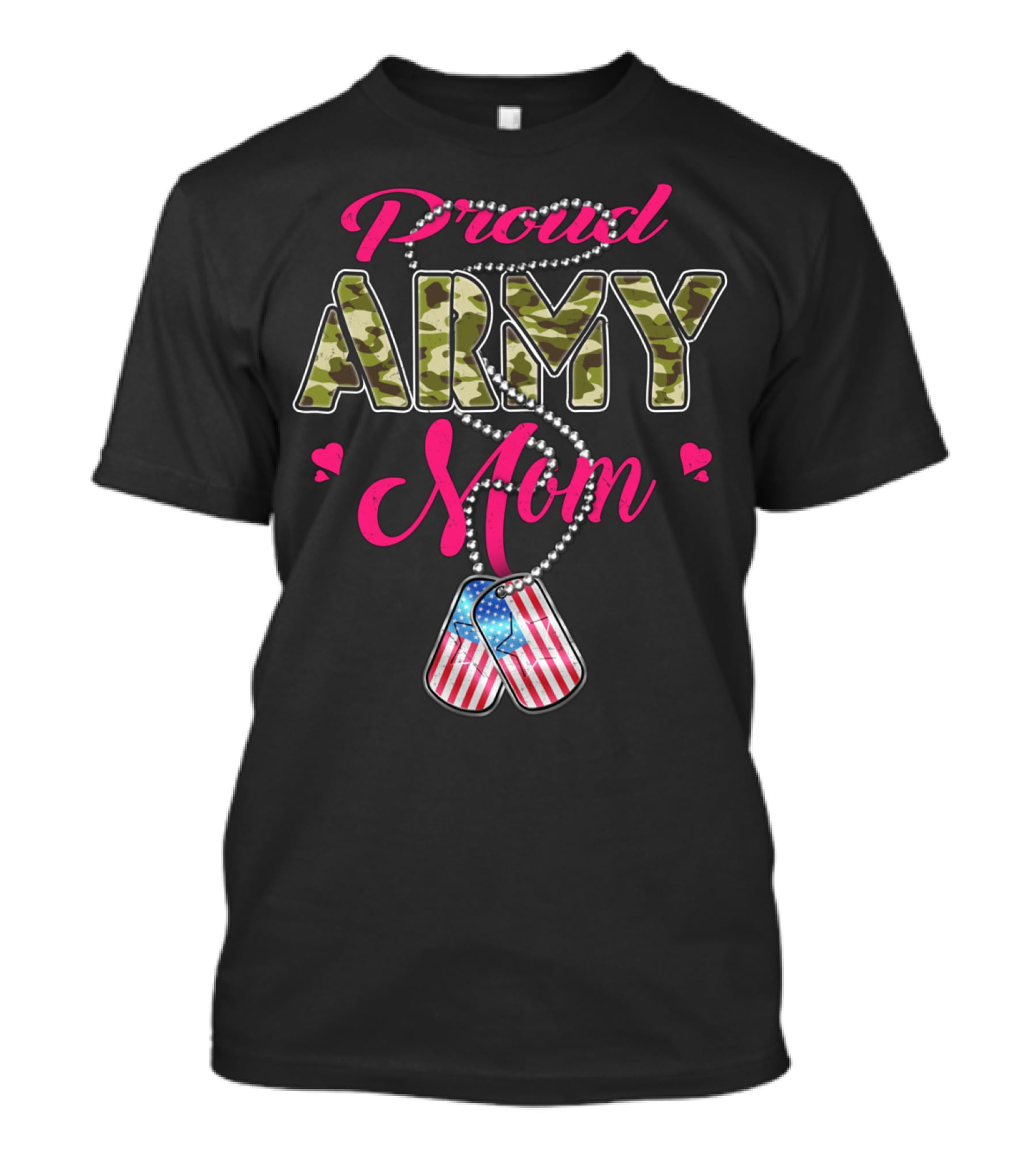 Proud Army Mom Military Family Mother Patriotic Dog Tags T-Shirt