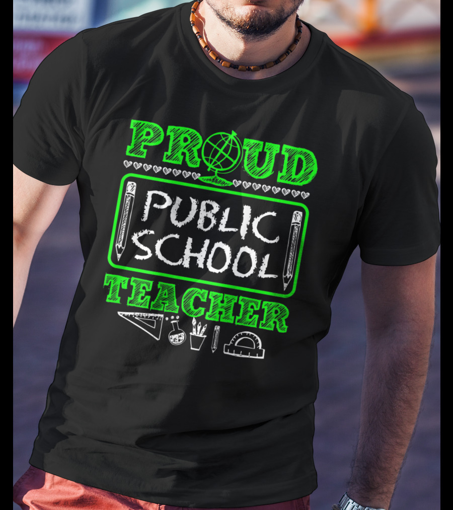 Proud Public School Teacher Educational Icons Heart Accents T-Shirt