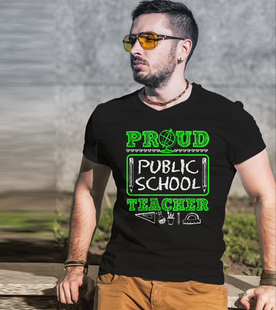 Proud Public School Teacher Educational Icons Heart Accents T-Shirt