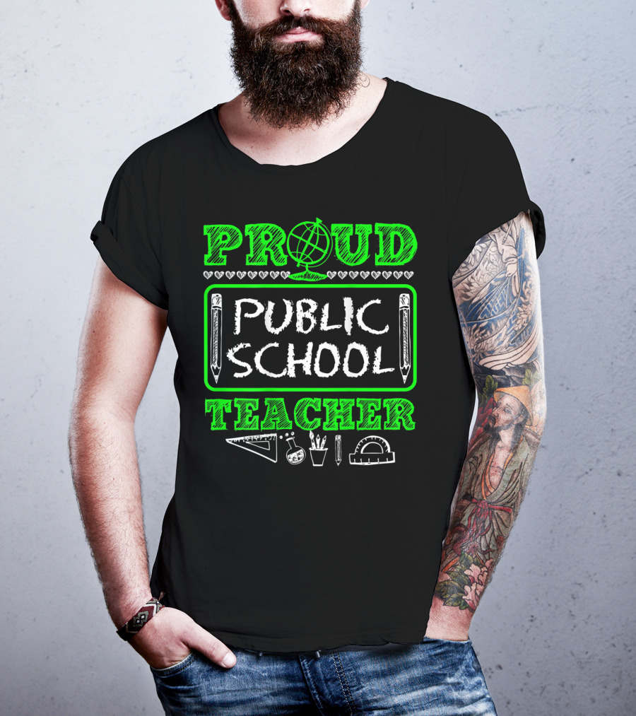 Proud Public School Teacher Educational Icons Heart Accents T-Shirt
