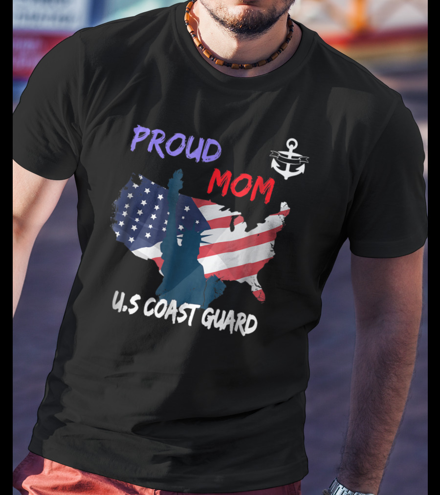 Proud Mom U.S. Coast Guard Anchor Flag Map T-Shirt