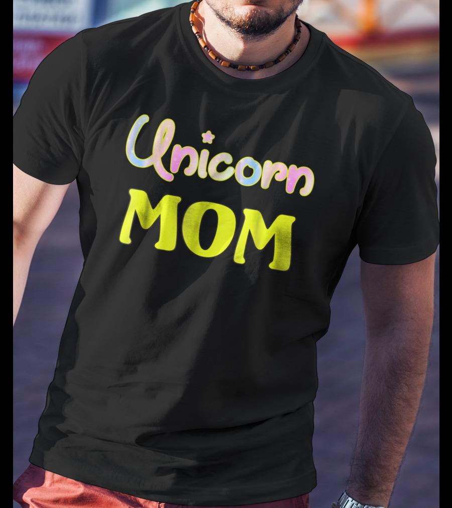 Unicorn Mom Magic Star Pastel Neon Lettering T-Shirt