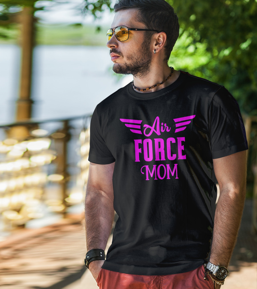 US Air Force Pink Proud Air Force Mom Wings T-Shirt