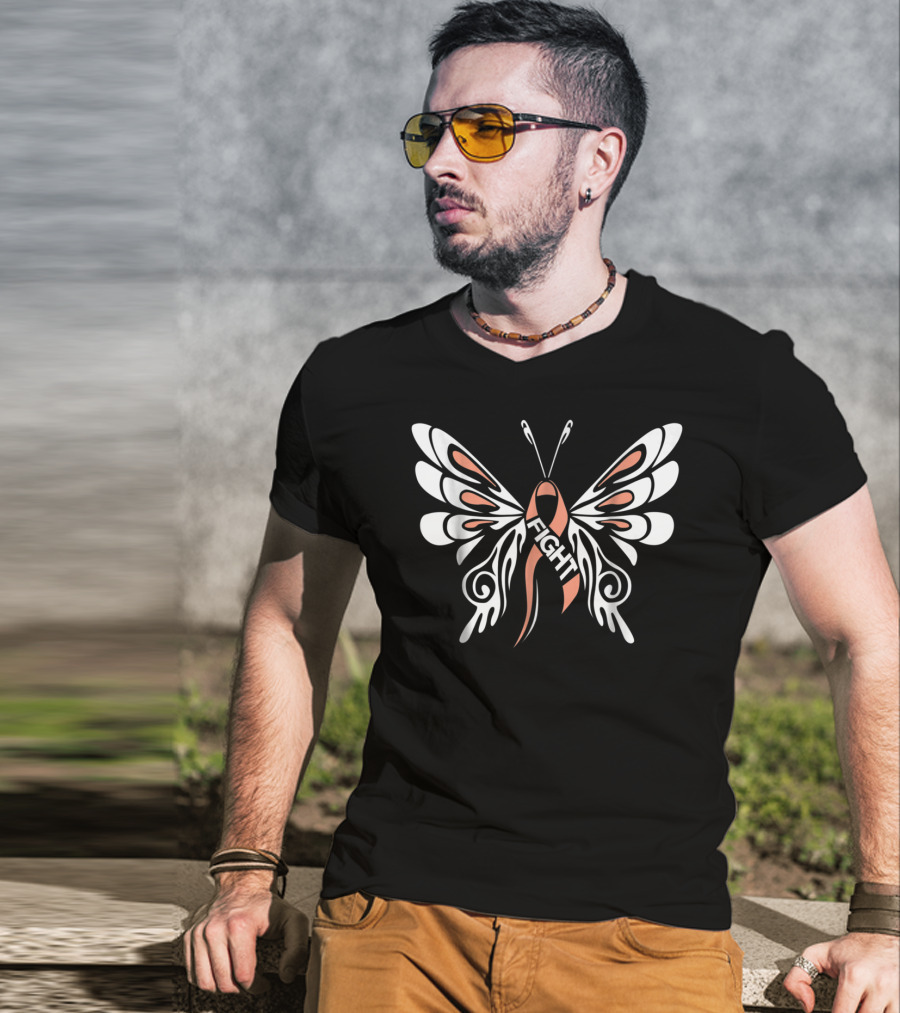 Uterine Cancer Awareness Butterfly Warrior Fight Ribbon Mom2 T-Shirt