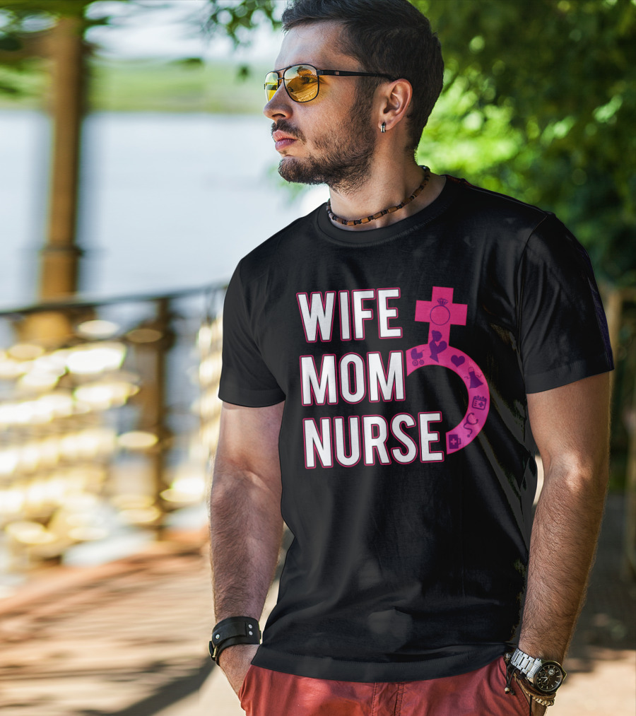 Wife Mom Nurse Feminist Symbol With Female Icons And RN3 T-Shirt