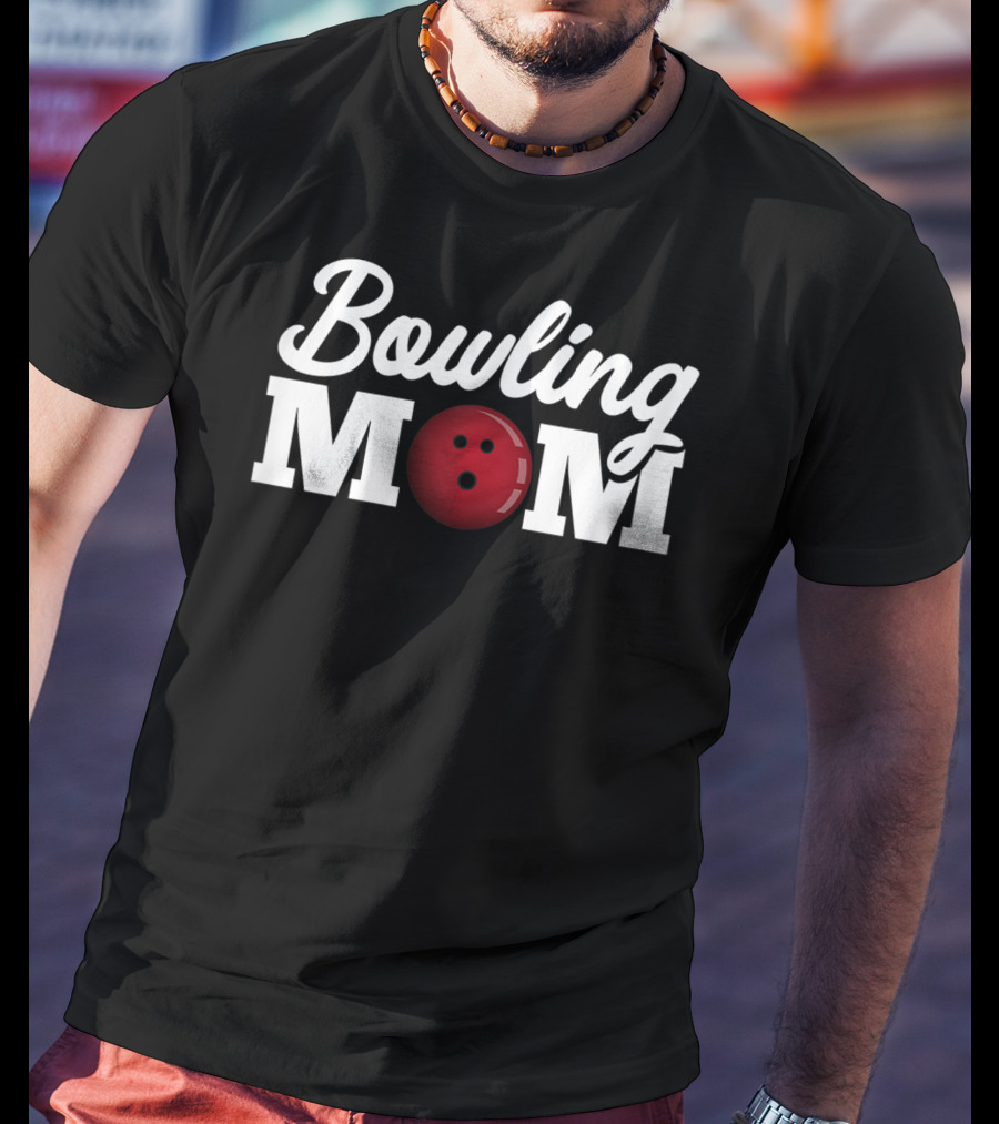 Bowling Mom With Red Bowling Ball Icon Striking Fun T-Shirt