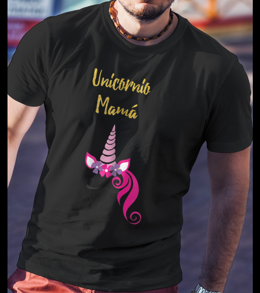 Unicornio Mamá Spanish Unicornio Mom With Pink Horn And Flowers T-Shirt