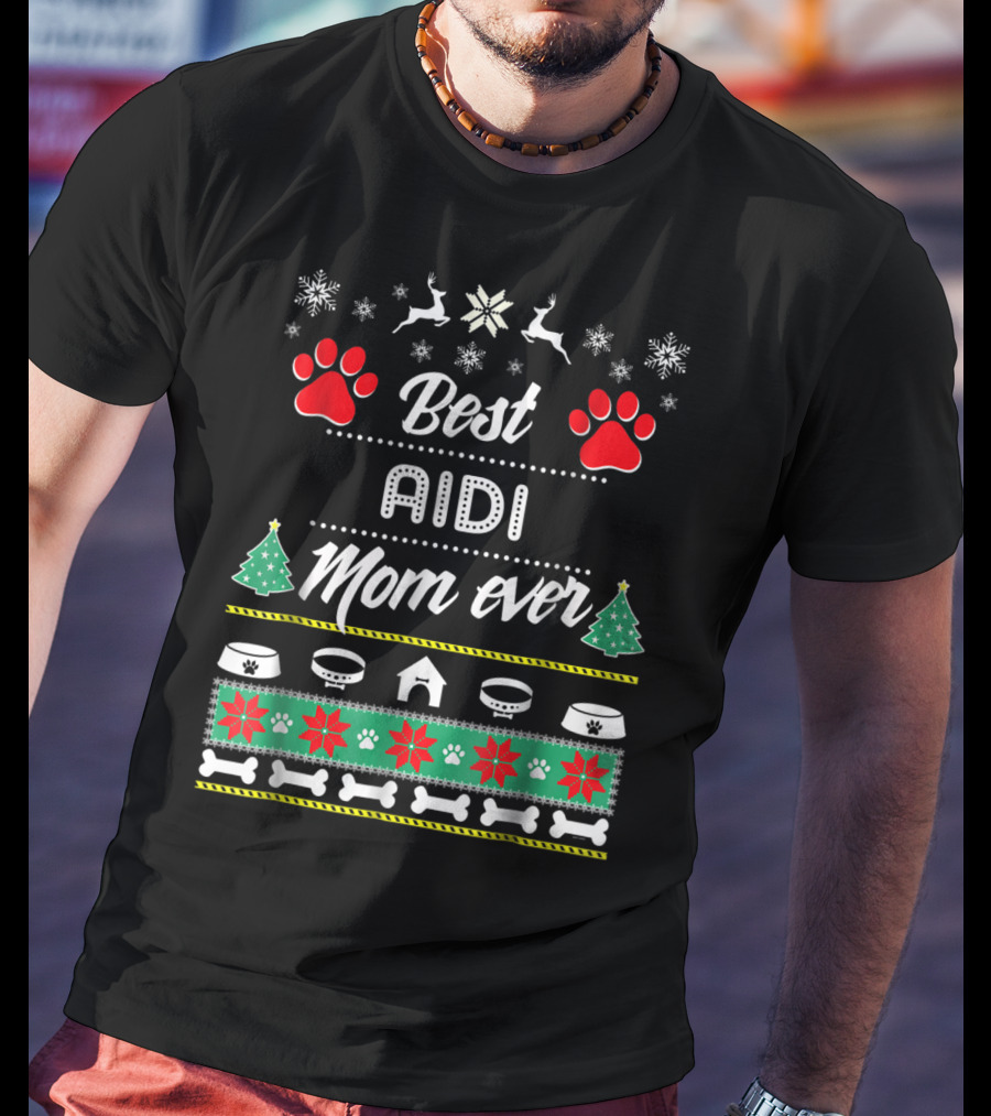 Best Aidi Mom Ever Christmas Paw Prints T-Shirt