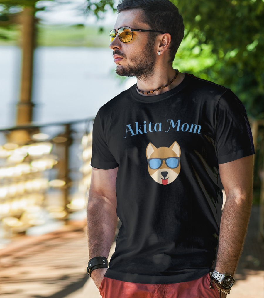 Akita Mom Dog With Sunglasses Celebrating Puppy Love And Fur Babies T-Shirt