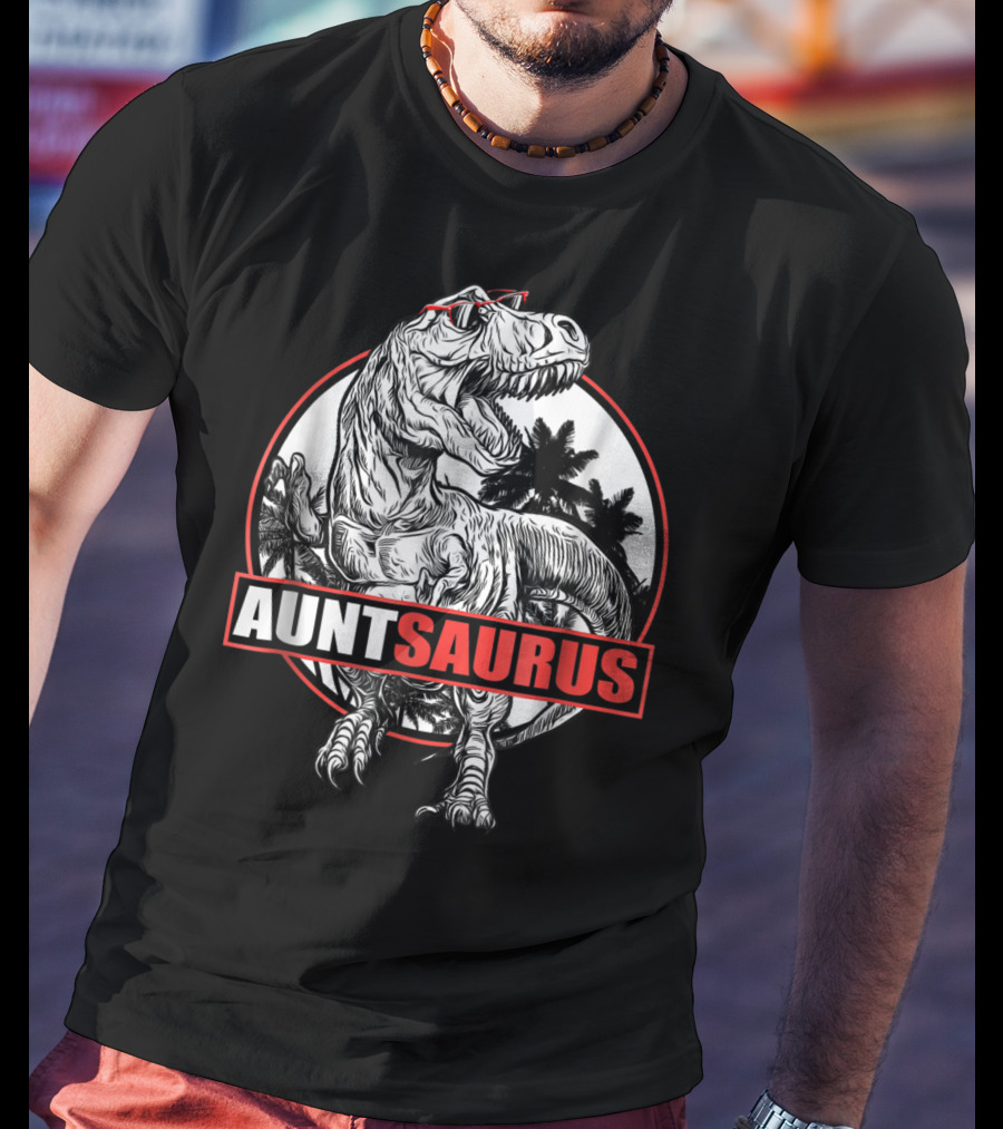 AuntSaurus Dinosaur Aunt Saurus T-Rex Glasses Jungle Circle T-Shirt