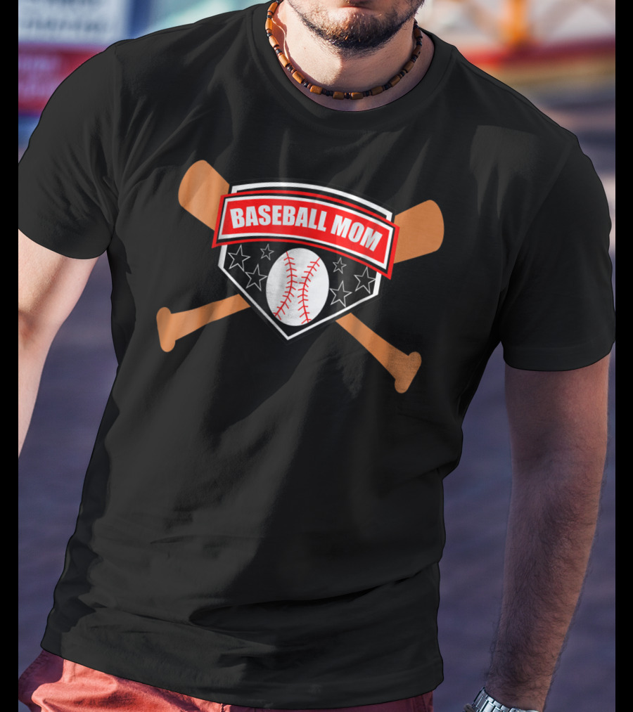 BASEBALL MOM Bat And Ball Stars Shield T-Shirt