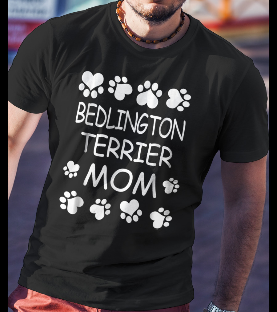 Bedlington Terrier Mom With Hearts And Paw Prints T-Shirt