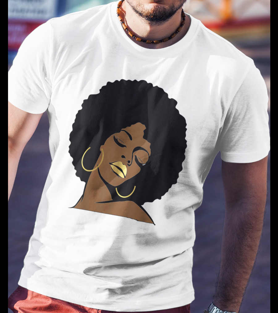 Black Girl Magic Afro Diva Gold Lips Melanin Mom Wife37 Bold Gold Accents T-Shirt