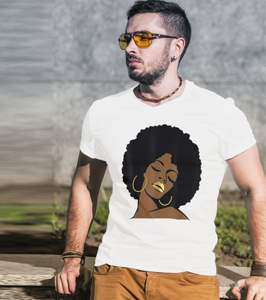 Black Girl Magic Afro Diva Gold Lips Melanin Mom Wife37 Bold Gold Accents T-Shirt
