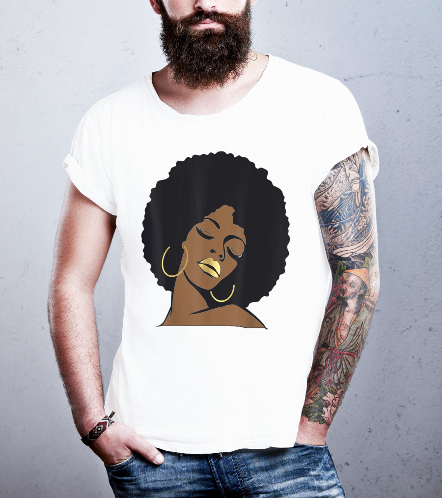 Black Girl Magic Afro Diva Gold Lips Melanin Mom Wife37 Bold Gold Accents T-Shirt