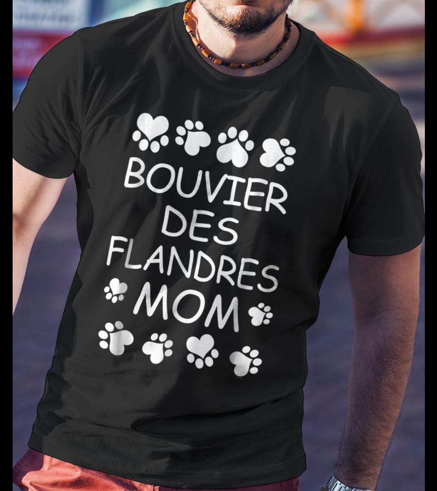 Bouvier Des Flandres Mom Paw Print Hearts T-Shirt
